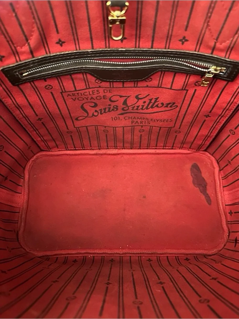 2010 Louis Vuitton Neverfull MM Damier Ebene Red Interior